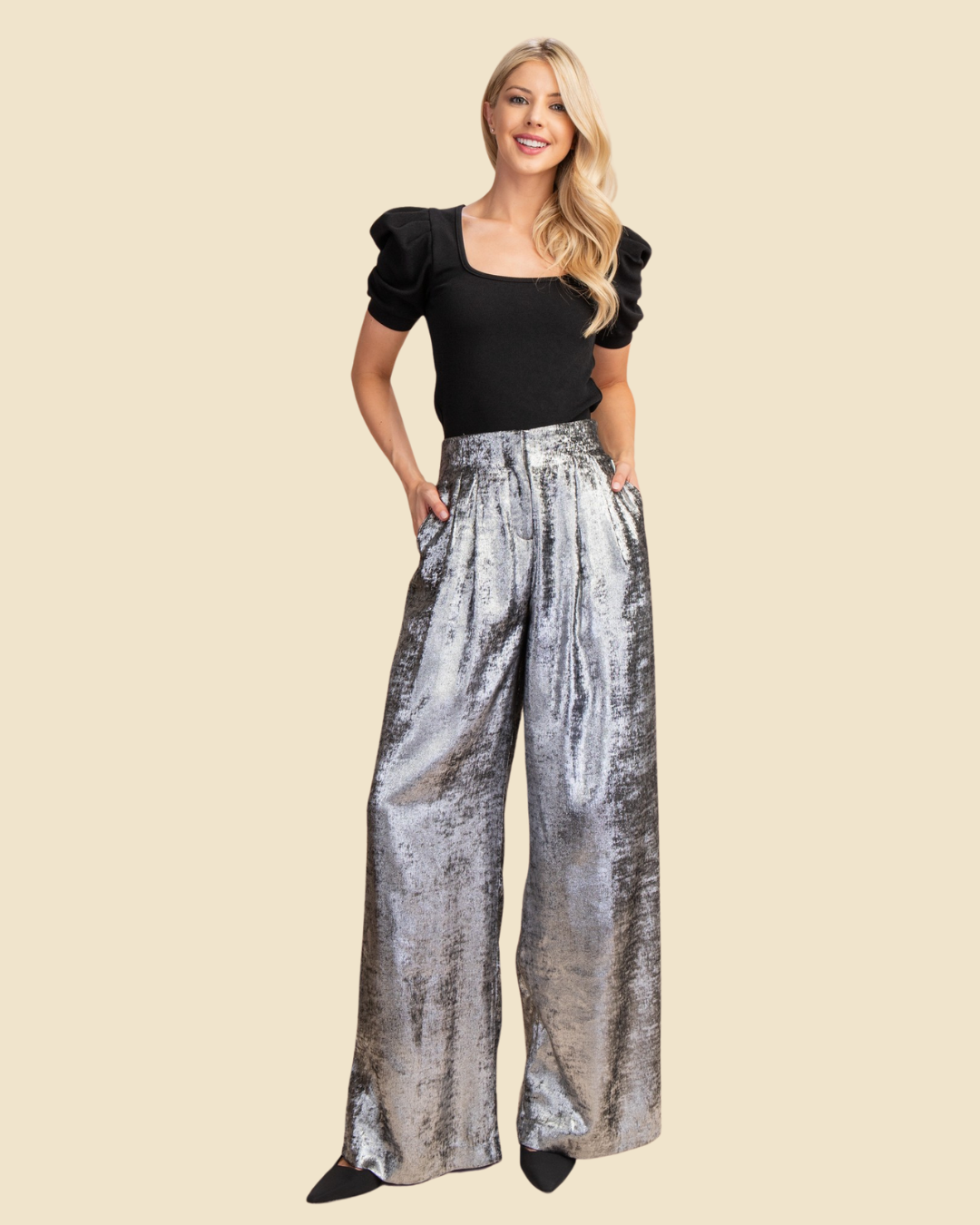 WIDE LEG PANTS METALLIC