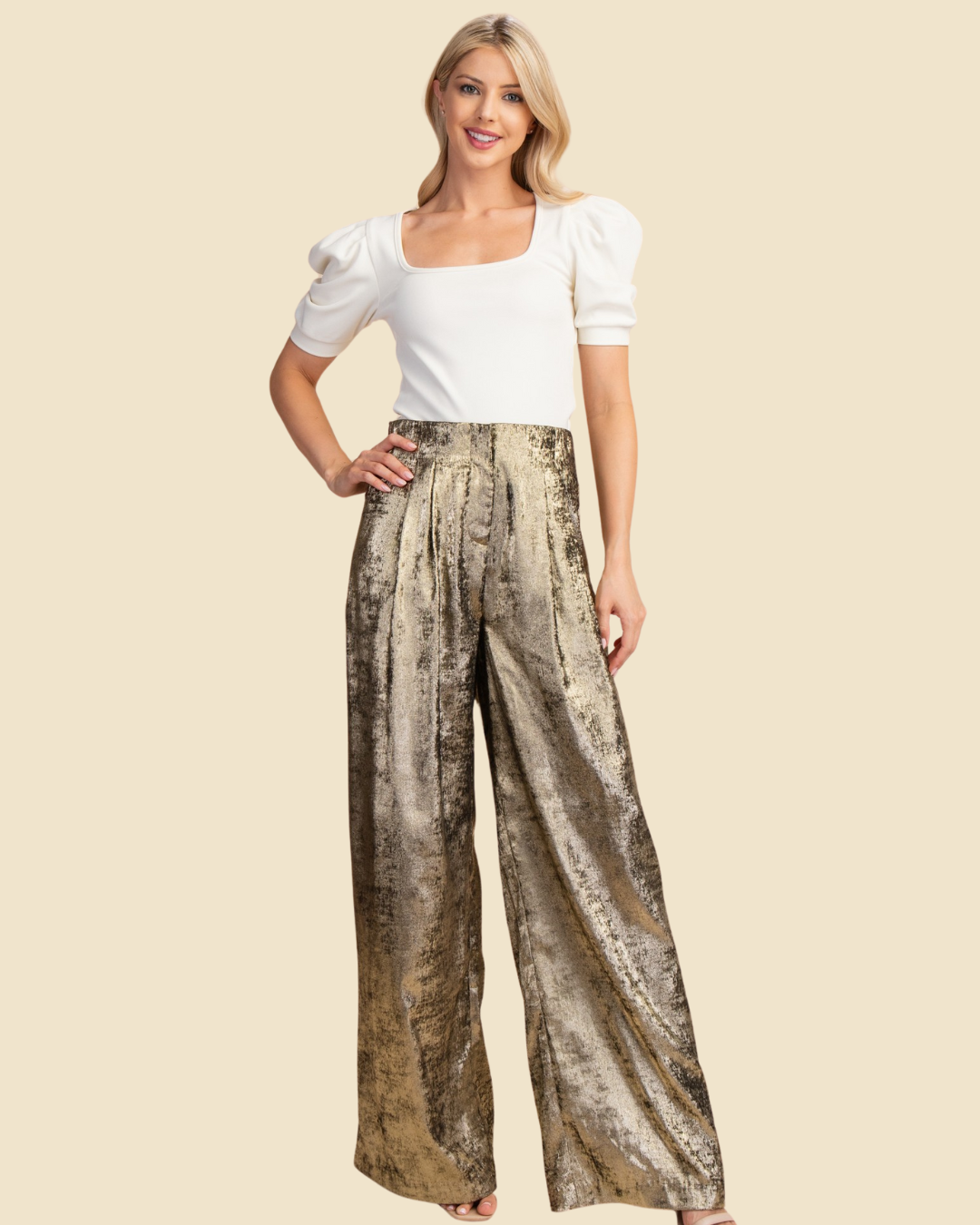 WIDE LEG PANTS METALLIC