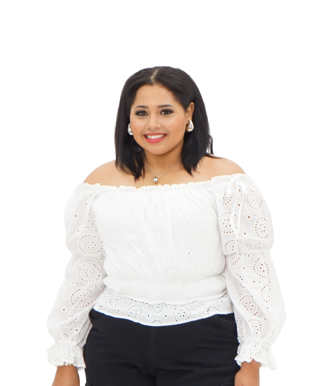 LS OFF SHOULDER EYELET TOP