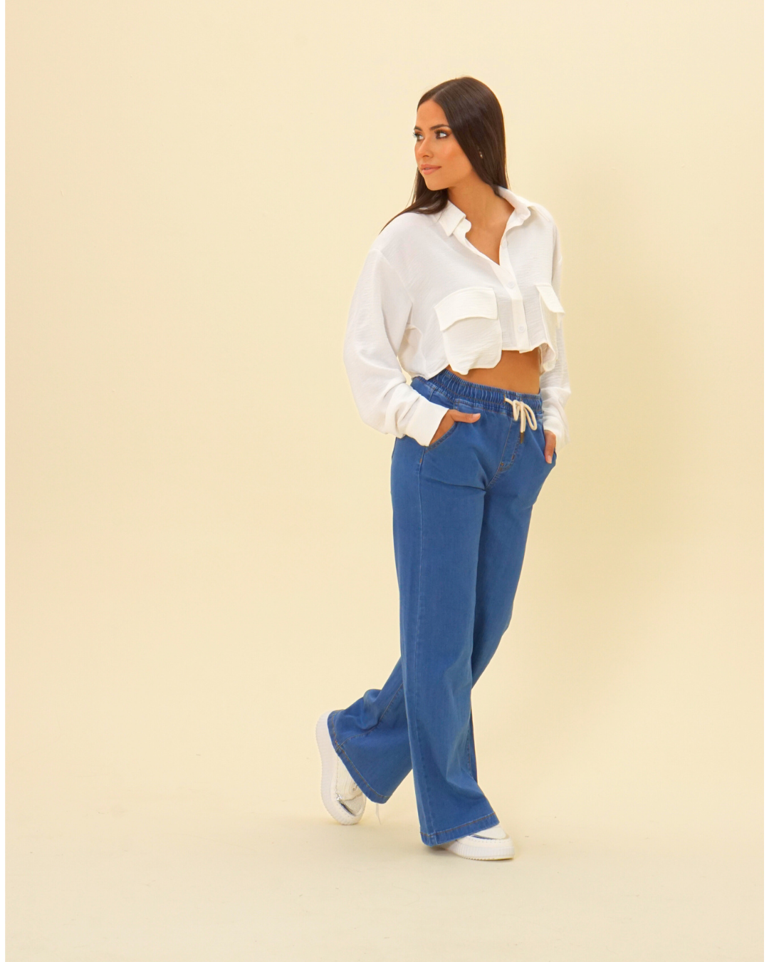 HR DRAWSTRING WIDE LEG JEAN