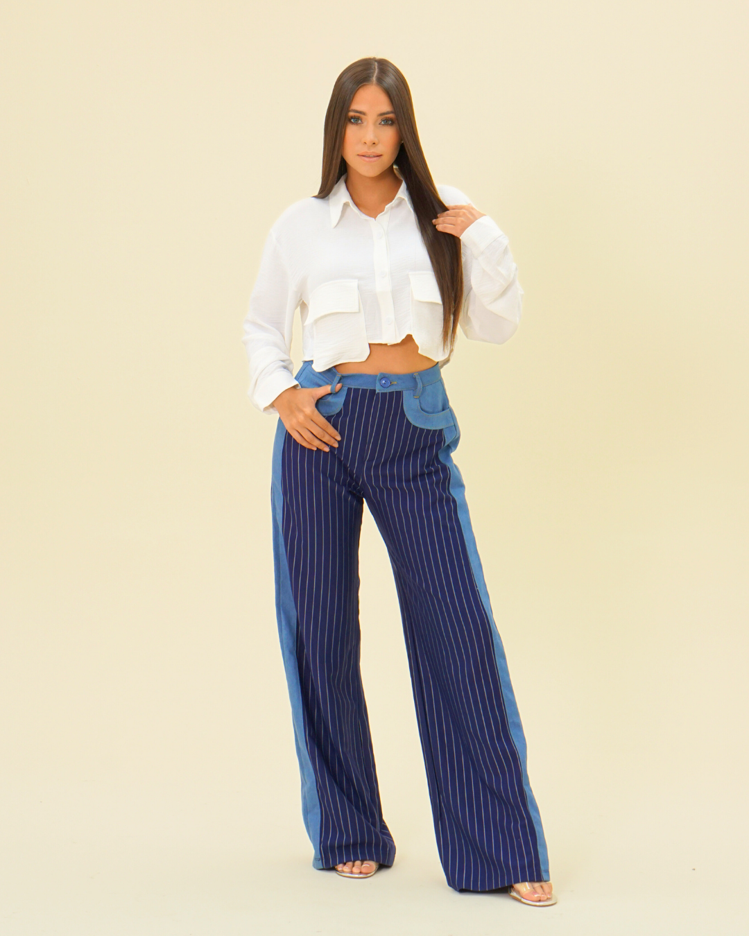 PONTI STRIPE DENIM PANTS