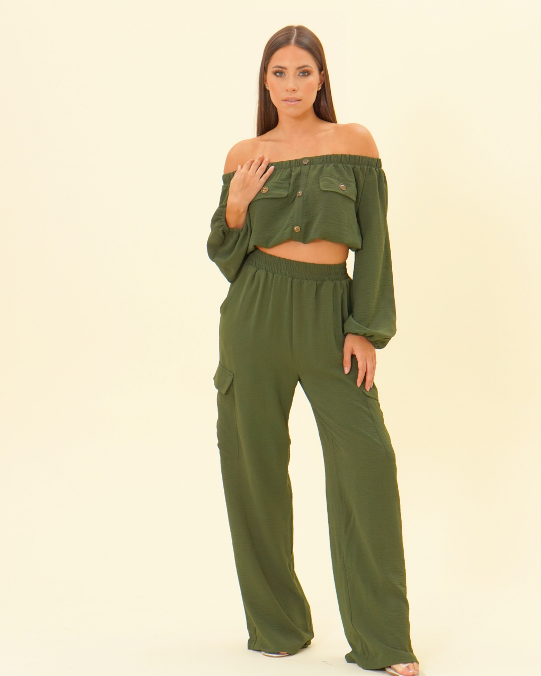 OFF SHOULDER TOP AND PANTS SET