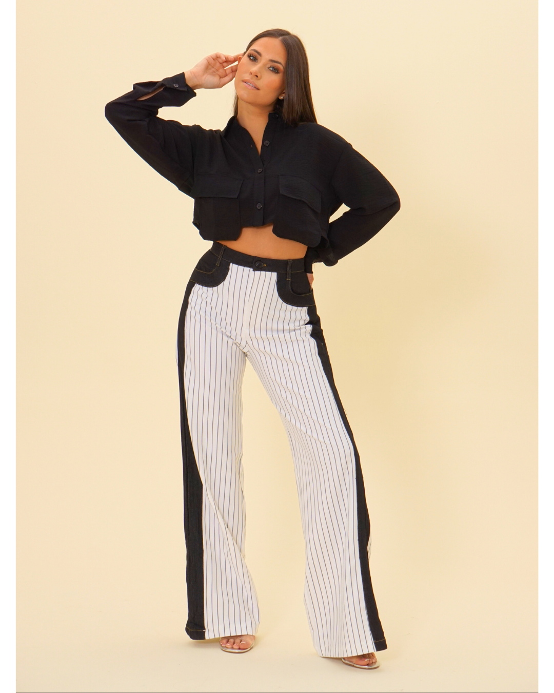 PONTI STRIPE DENIM PANTS