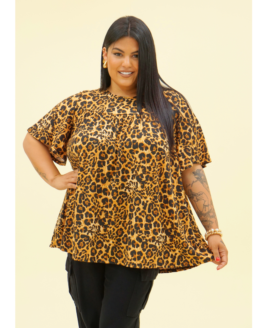 SHIRRED LEOPARD TUNIC