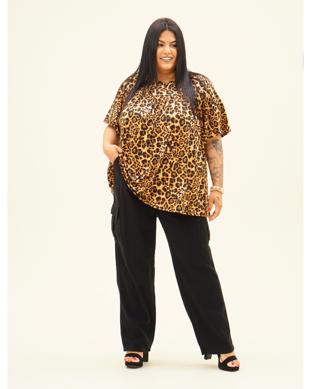 SHIRRED LEOPARD TUNIC