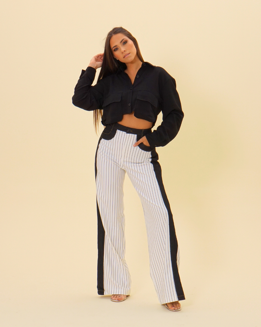 PONTI STRIPE DENIM PANTS