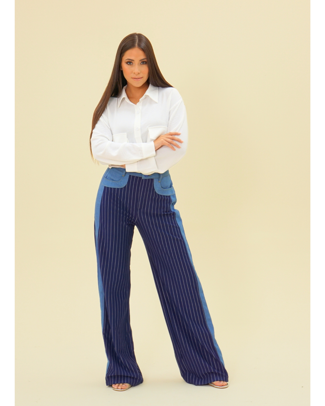 PONTI STRIPE DENIM PANTS