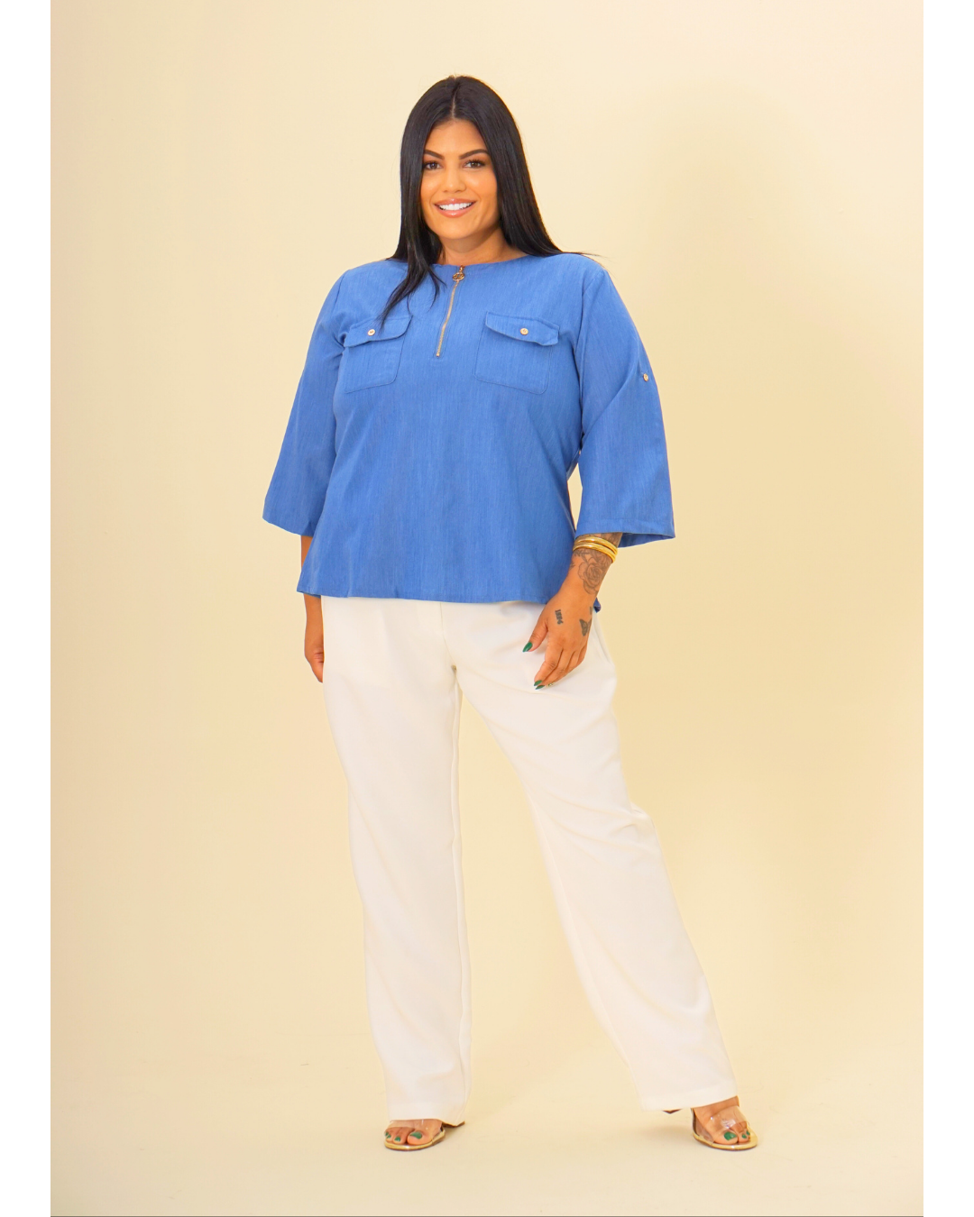 PLUS 3Q POCKET BLOUSE