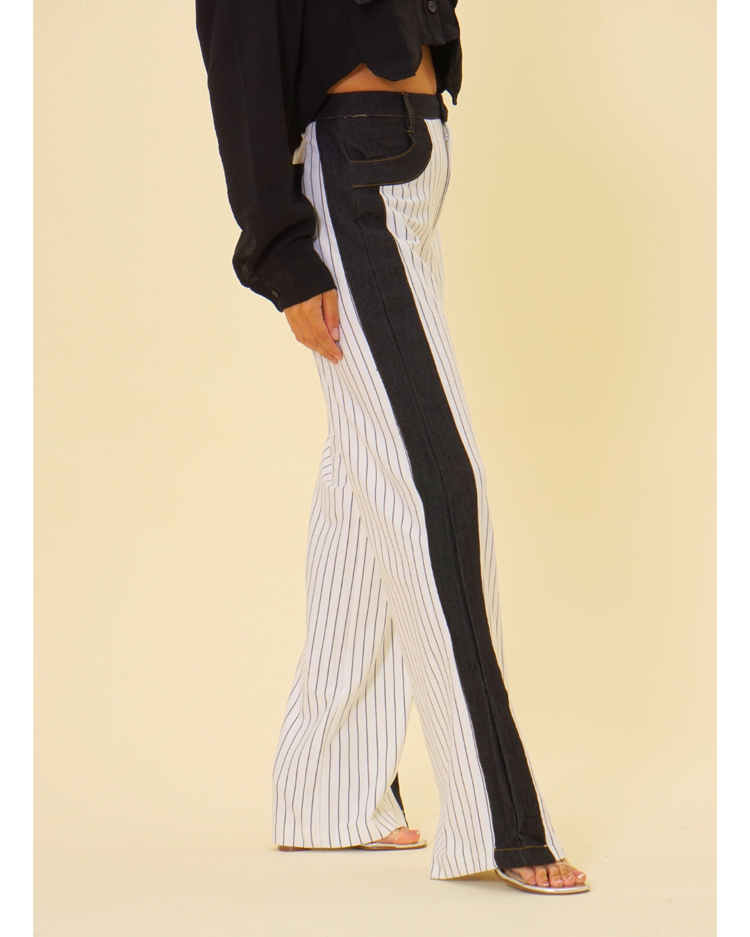 PONTI STRIPE DENIM PANTS