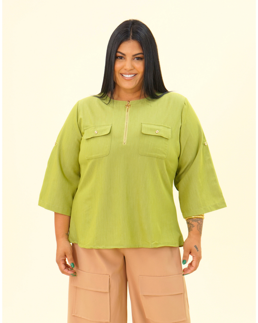 PLUS 3Q POCKET BLOUSE