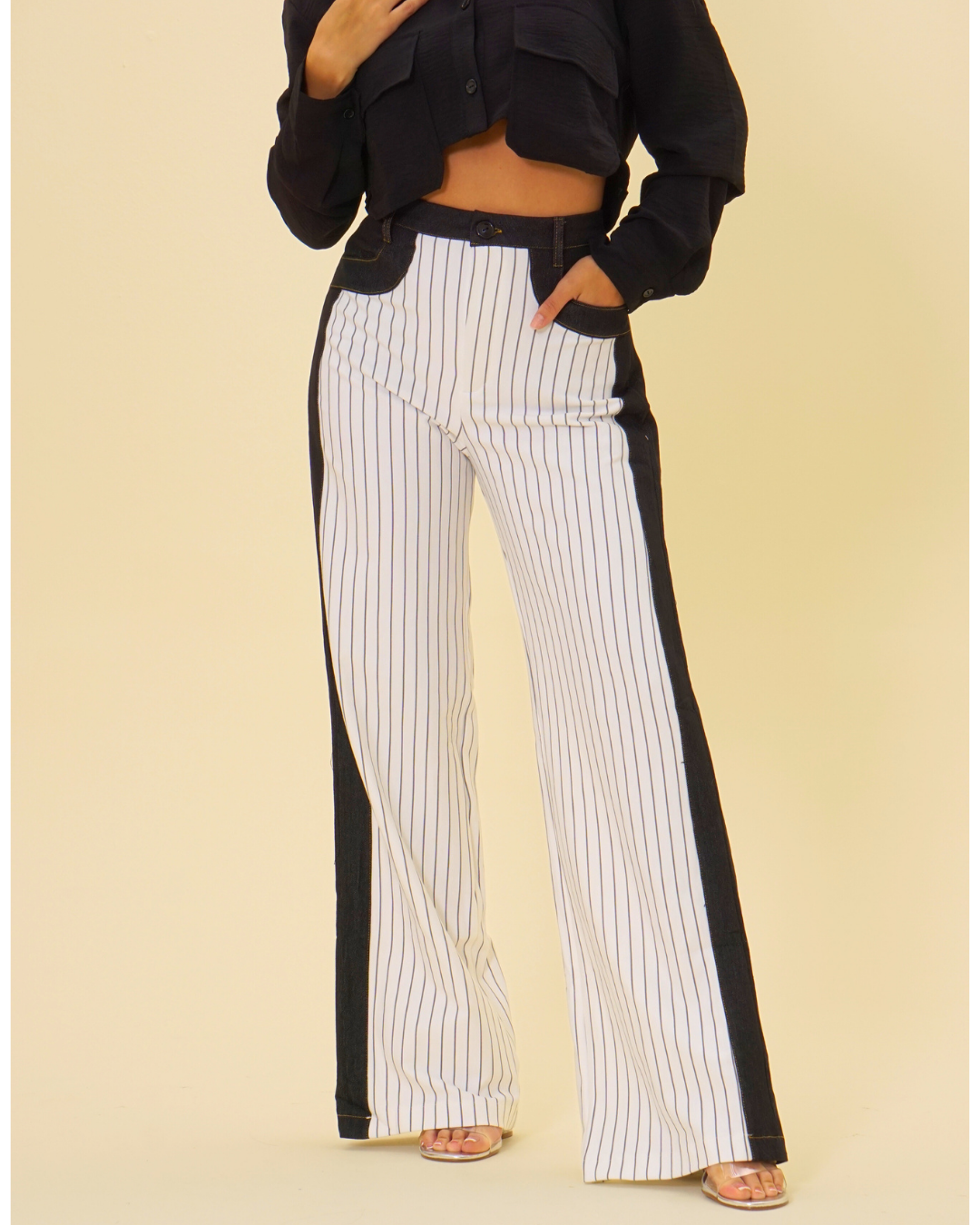 PONTI STRIPE DENIM PANTS