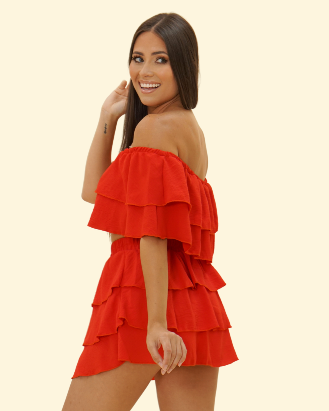 RUFFLE OFF SHOULDER SKORT SET