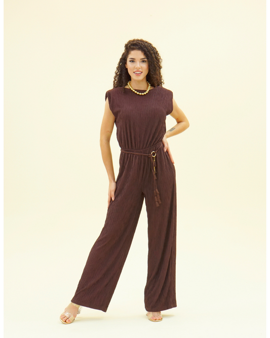 WIDE LEG BELTED JUMPSUIT