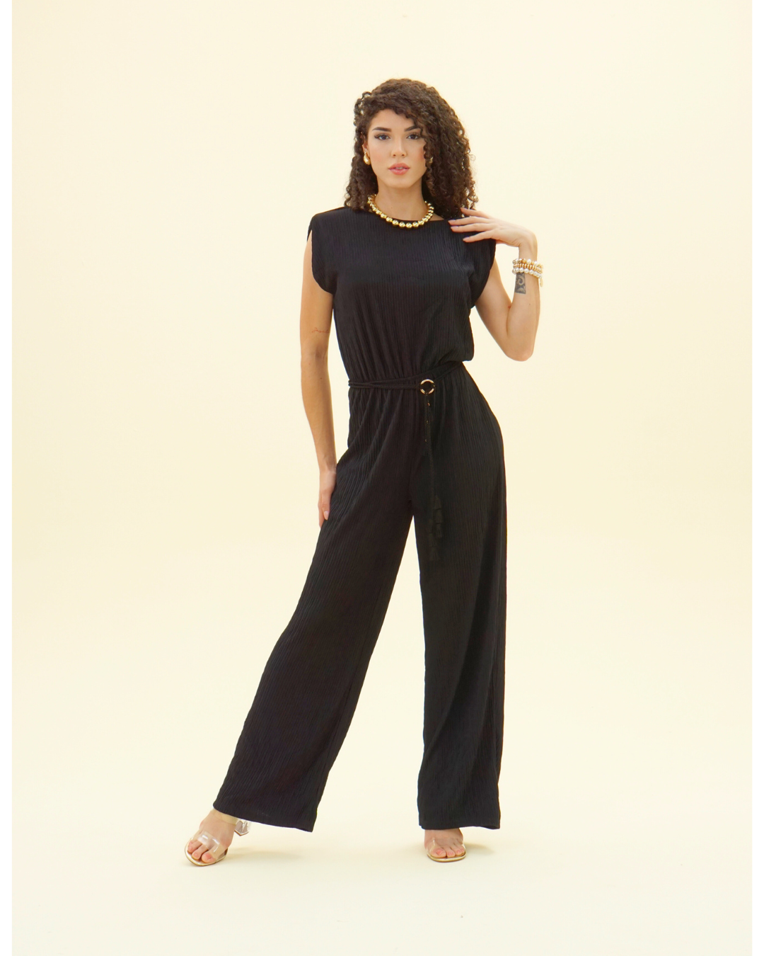 WIDE LEG BELTED JUMPSUIT