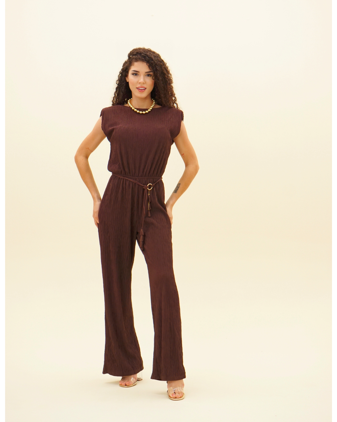 WIDE LEG BELTED JUMPSUIT