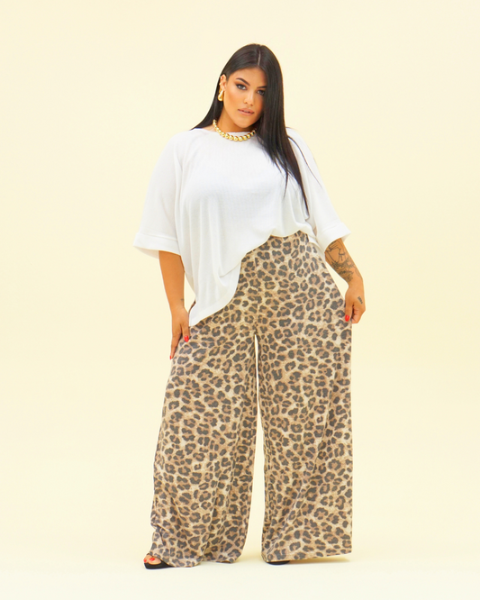 LEOPARD WIDE LEG PANTS