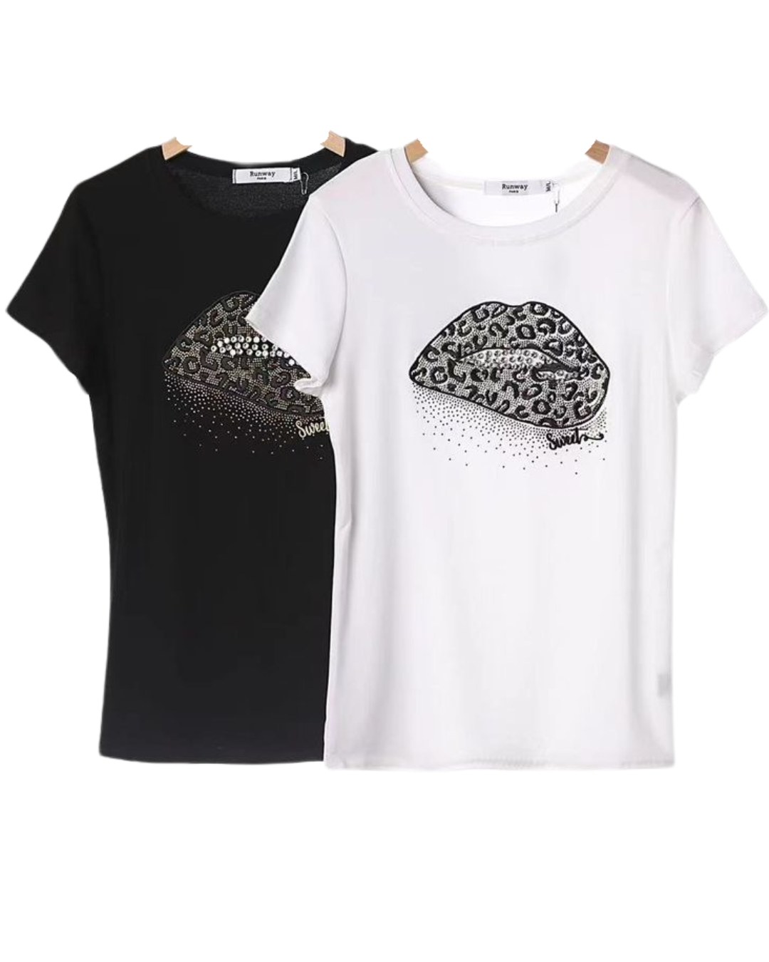 LEOPARD LIPS RHINESTONES SHIRT